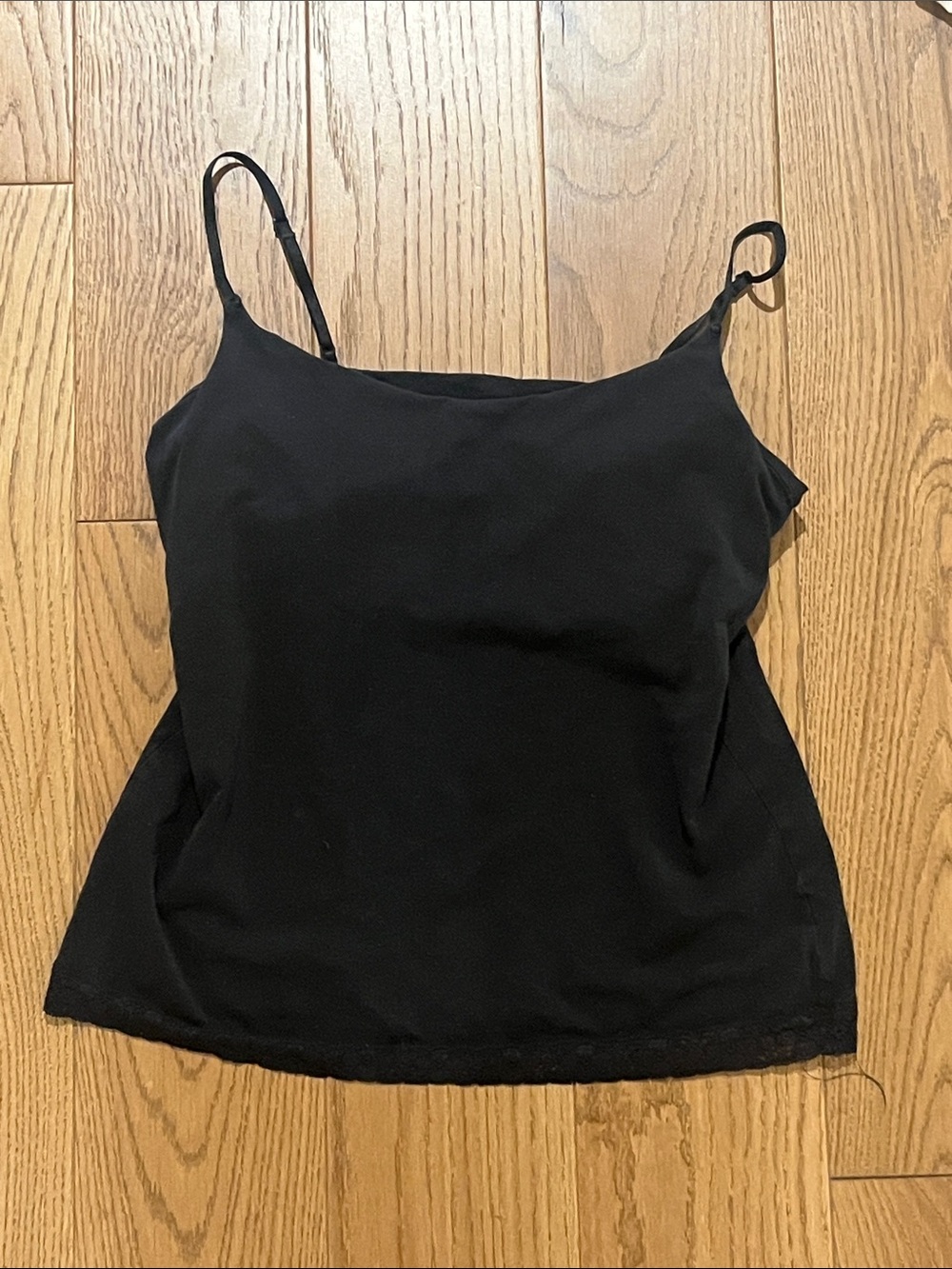 Vintage Black Women's Cami with Adjustable Spaghetti Straps and Lace Trim